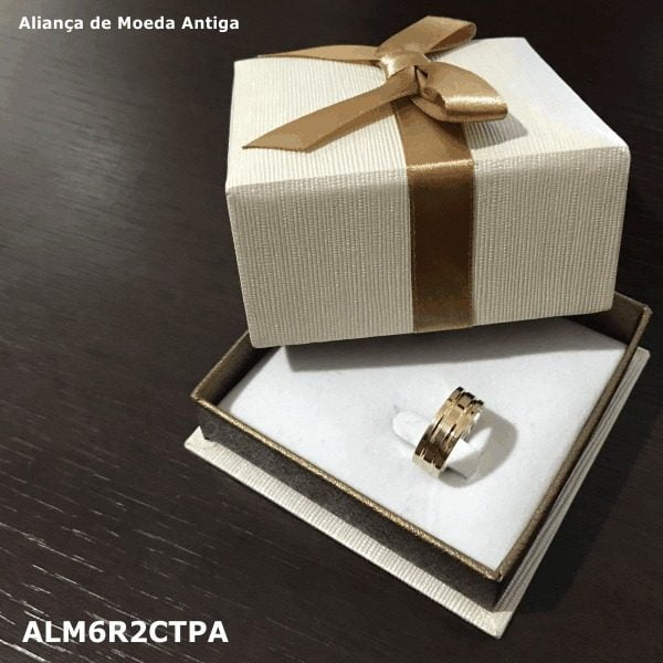 Par de Aliança de Moeda Antiga  Reta 6MM com Revestimento em Prata 2 Canaleta Torno Pequena Abertas - PALM6R2CTPA - Image 2