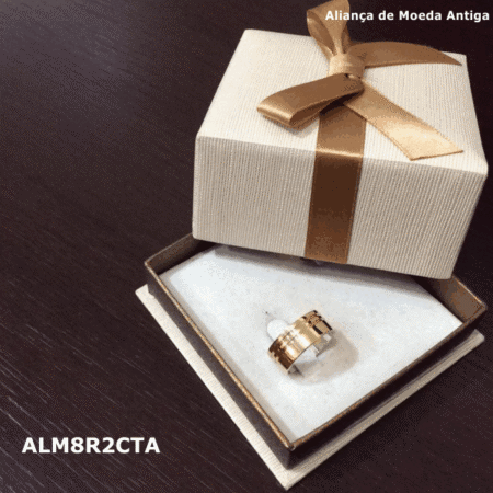 Par de Aliança de Moeda Antiga Reta 8MM com Revestimento em Prata com 2 Canaletas no Torno Aberta PALM8R2CTA - Imagem 2