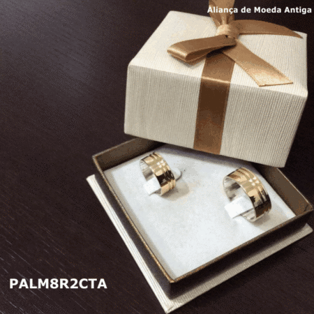 Par de Aliança de Moeda Antiga Reta 8MM com Revestimento em Prata com 2 Canaletas no Torno Aberta PALM8R2CTA