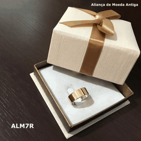 Aliança de Moeda Antiga Reta 7MM com Revestimento em Prata - ALM7R