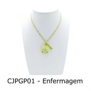 Conjunto Cordão e Pingente de Profissão Enfermagem sem Resina - CJPGP01