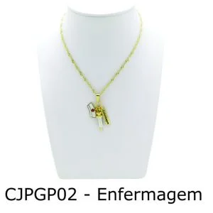 Conjunto Cordão e Pingente de Profissão Enfermagem sem Resina - CJPGP02