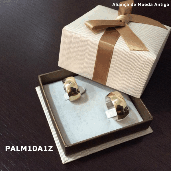 Par de Aliança de Moeda Antiga  Abaulada 10MM com Revestimento em Prata e 1 Zircônia  -  PALM10A1Z