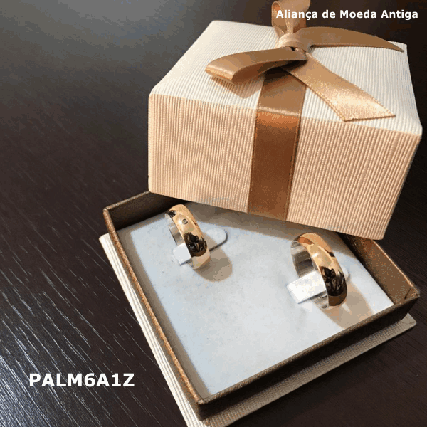 Par de Aliança de Moeda Antiga  Abaulada 6MM com Revestimento em Prata com 1 Zircônia - PALM6A1Z