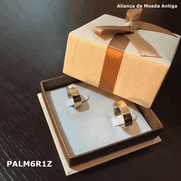 Par de Aliança de Moeda Antiga  Reta 6MM com Revestimento em Prata com 1 Zircônia - PALM6R1Z