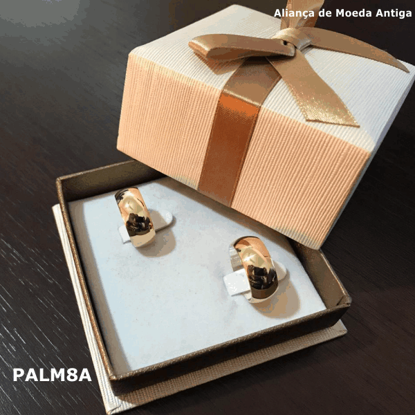 Par de Aliança de Moeda Antiga  Abaulada 8MM com Revestimento em Prata - PALM8A
