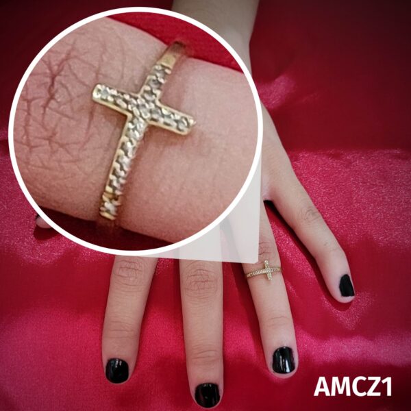 Anel de Moeda Antiga  Cruz com Zircônias – AMCZ01