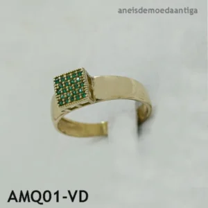 Anel de Moeda Antiga Quadrado com Zircônias – AMQ01-VD