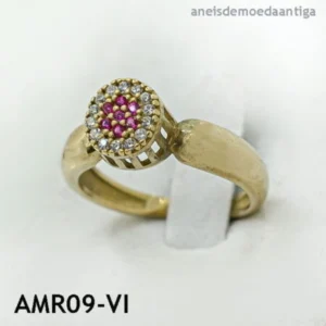 Anel de Moeda Antiga Redondo com Zircônias – AMR09